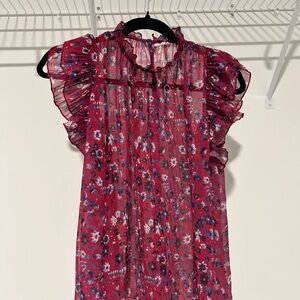 Anthropologie magenta and navy sleeveless blouse